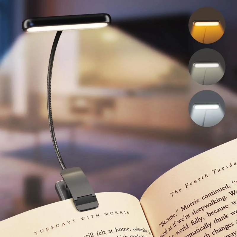 Luz de Lectura Recargable, Luz Cálida y Fría, Portátil y Ajustable para Noches de Lectura: FlexiClip LED Book Light